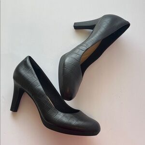Clarks Black Croc-Embossed Heels